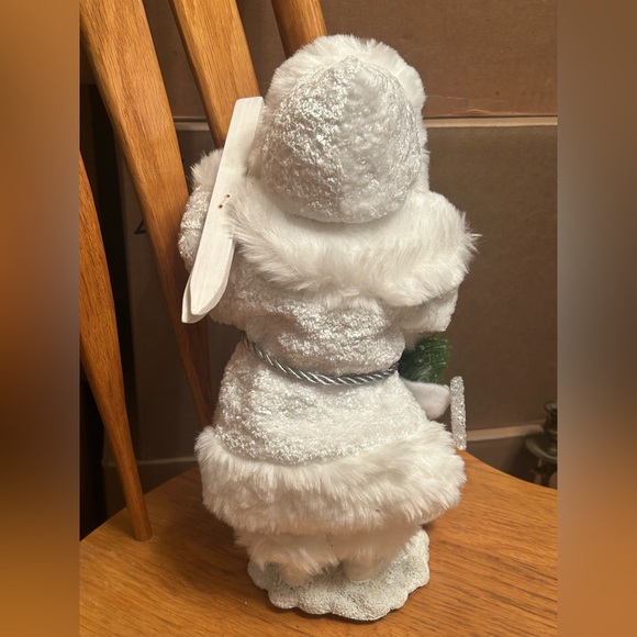 African American Black Santa Claus In White Plush Robe Winter Figure - Picture 3 of 7